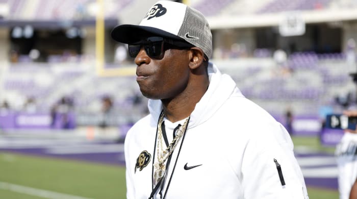 Colorado head coach Deion Sanders looks on before a game vs. TCU.